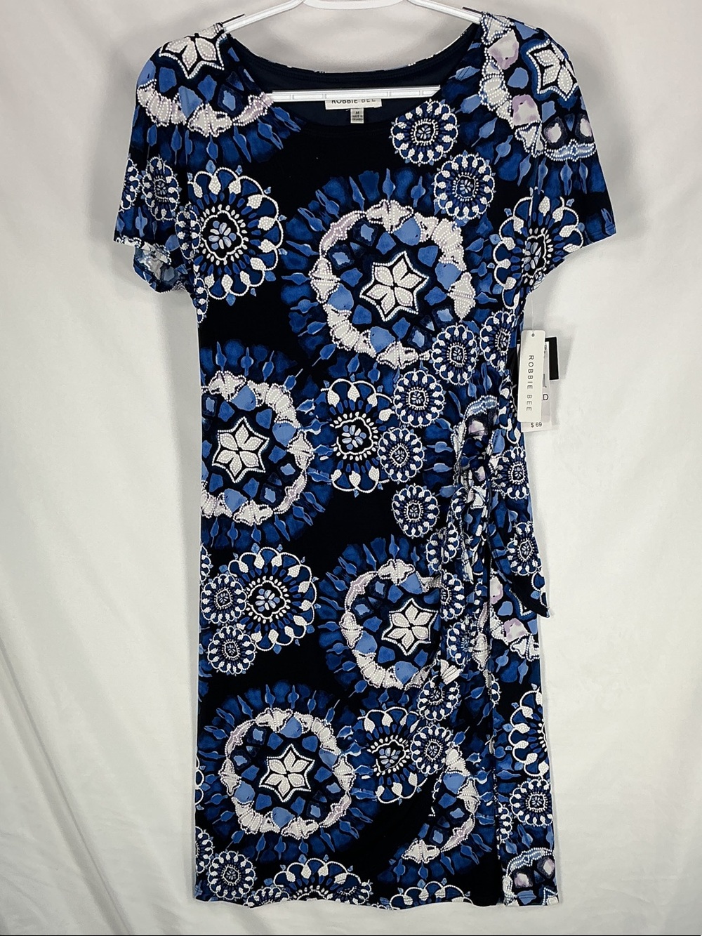 Robbie Bee NWT Black, Navy & Blue Floral Medallion Midi Dress Medium